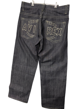Vintage Avirex Dark Indigo Denim Straight Leg Jeans Oversized Logo Back Pockets